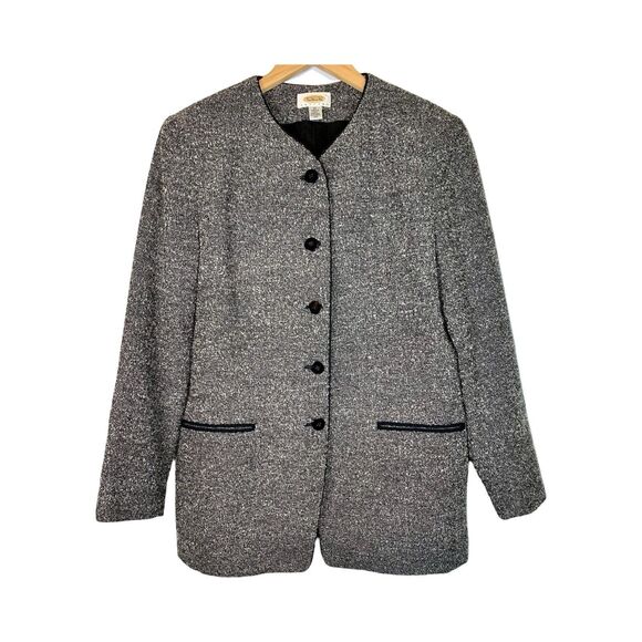 Talbots Petites Lambs Wool Blend White Black Tweed Blazer Women’s Size 12 - Picture 1 of 6